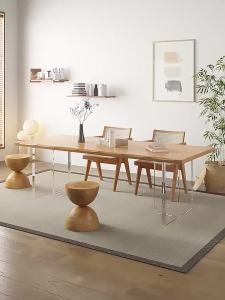 Living room household acrylic suspended dining table pure solid wood large board table Nordic rectangular natural wood color office workbench