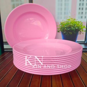CUCI GUDANG 12 PCS PIRING MAKAN MELAMIN PINK MODEL CEKUNG 9 INCH SEMI MELAMIN TEBAL TAHAN PANAS