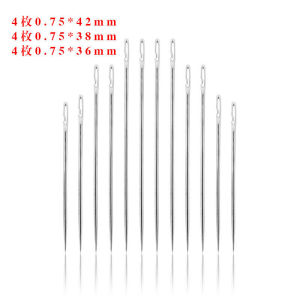 12Pcs/Set Side-Open Simple Elderly Blind Needle Self-Threading Sewing Needles with Wooden Needle Case Stainless Steel