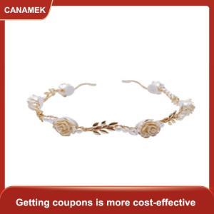 【CANAMEK】 Phụ Nữ Thanh Lịch Rose Vine Headband Tóc Phụ Kiện Mũ Cô Gái Cổ Điển Kim Loại Hoa Ngọc Trai Màu Đỏ Hoa Hồng Trắng Tiara Hairbands