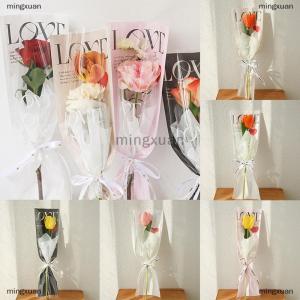 [COD] mingxuan 20pcs LOVE Transparent Rose Packaging Bags Flower Bouquet Plastic Bag Bouquet Single Wrapping Paper One Straight Bag Flower Packaging