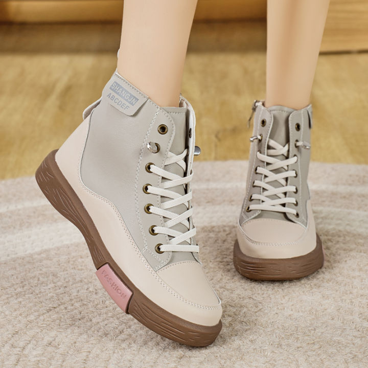 Bốt nữ cổ cao bốt phong cách mới trang trọng cho nữ màu trơn bốt đế bệt ...