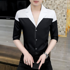 Áo Sơ Mi Nam Tay lỡ cổ V phối Vai cách điệu chất liệu  không phai màu mát mẻ sang trọng lịch lãm T1