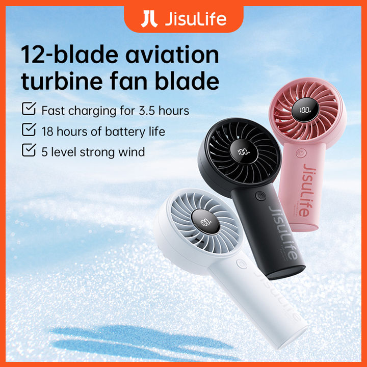 Jisulife 5000mAh Handheld Fan, 12 Blades, Turbo Fan, With Battery, Can ...