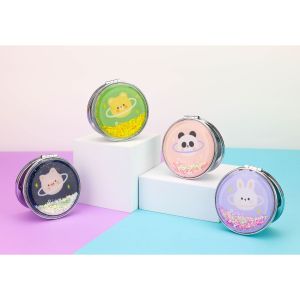 Animal Planet Glitter Foldable Mini Pocket Makeup Mirror Round Portable Mirror Cosmetic Flowing Sparkling Cermin 镜子