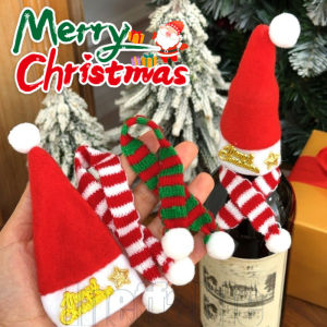 Mini Christmas Wine Bottle Cover Hat With Scarf Creative Home Xmas Party Supplies Kitchen Tableware Sleeve Santa Claus Hat Scarf Set