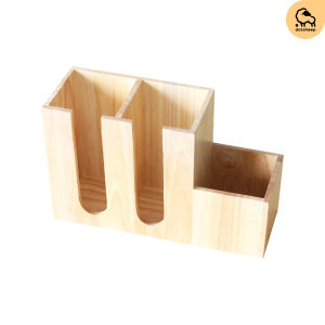 Dotsheep กล่องใส่แก้วโอ่ง 3 ช่อง ใส่แก้ว 32 ออนซ์ ไม้ยางพารา พร้อมช่องใส่หลอด