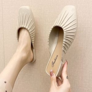 [Free Shipping] WomenS New Lazy Half-Slippers Heelless Closed-Toe Low-Heeled Sandals Versatile And Fashionable For Outdoor Wear