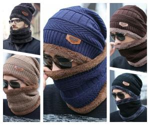 หมวกกันหนาว หมวกไหมพรม บุขน พร้อมผ้าพันคอกันหนาวแฟชั่น 05-A1