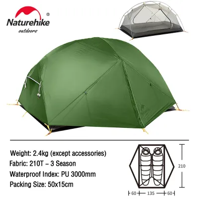 Naturehike Mongar 2 Person Camping Tent 20D nylon /210T polyester Double Layer Breathable Waterproof windproof professional ultralight Tent suitable for 3 seasons (with footprint)
