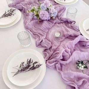 XUANY Vintage Table Runners Rustic Country 90x180/300cm Cheesecloth Table Setting Long Semi-Transparent Wedding Decoration Beach Wedding