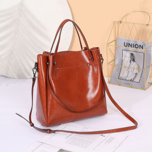 EDERN Large Capacity Oil Wax Leather Shoulder Bag for Women Genuine Cowhide Crossbody Bag Fashion Versatile Handbag Ladies Tote Bag Bucket Bag