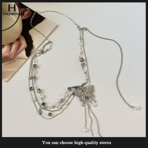 Hayating Simple Shiny Butterfly Decoration Waistband Thin Belt For Women Girls Fashion Adjustable Metal Waist Strap Punk Body Chains