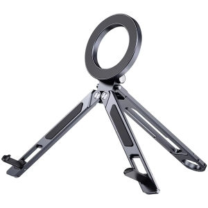 Portable Foldable Tripod Stand for Phone - 360° Magnetic Rotating Aluminum Desktop Holder with Multi-Angle Adjustment