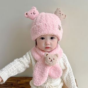 Mũ Len Gấu 3D kèm khăn cổ T65 - SÉT NÓN LEN Lông Cừu Thời Trang Mùa Thu Đông Dành Cho Bé .