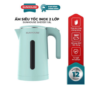 Ấm đun nước siêu tốc Sunhouse SHD1351 - Bình đun siêu tốc cao cấp inox 2 lớp 1.8L chính hãng