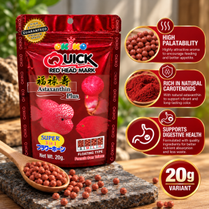OKIKO Quick Red Head Mark Fish Food Color Enhancing Pellets for Flowerhorn 20g 100g