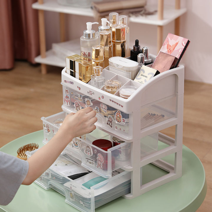 Big Plastic Makeup Drawer Organizer with Drawer 3 Tier Layer High