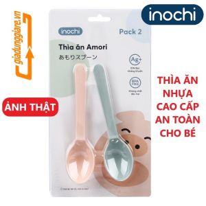 Bộ 02 chiếc Thìa ăn cho bé Amori Inochi muỗng ăn dặm nhựa cao cấp thìa tập ăn trẻ em không chứa BPA kháng khuẩn Ag+