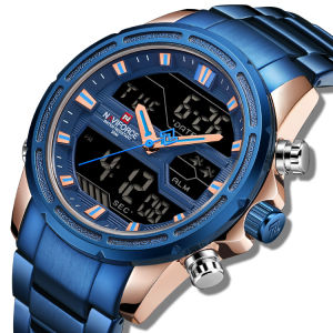 Đồng Hồ Naviforce Cho Nam Giới Kỹ Thuật Số thời trang LED Kinh Doanh Thể Thao Giản Dị quân đội Dây đeo bằng thép không gỉ Ban Nhạc Thạch Anh Đồng hồ nam Đồng Hồ Đeo Tay Đa Chức Năng Đồng hồ báo thức có ngày Chronograph Tuần 9138