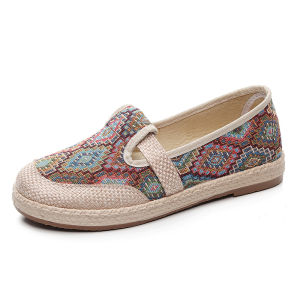 New Spring WomenS Ethnic Style Canvas Shoes Soft Sole Linen Slip-On Fisherman Shoes