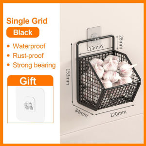 Quivlox Kitchen Wire Storage Rack Wall Mounted Onion Garlic Basket No Drilling Spice Seasoning Shelf Rak Dapur