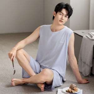 Summer Mens Pajamas Youth Modal Cotton Cool Sleeveless Shorts Pyjamas Thin Comfortable Loose Home Clothes Sleepwear Set