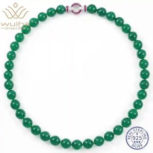 WUIHA Vintage 100% 925 Sterling Silver Lab Sapphire Jade High Carbon Diamond Gemstone Pendant Necklace Fine Jewelry Wholesale