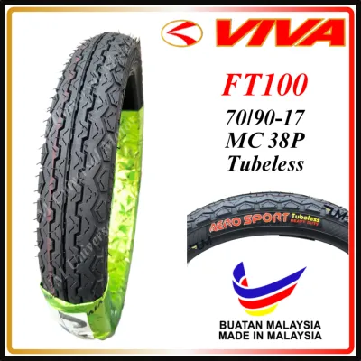 VIVA TUBELESS TYRE FT100 70/90-17 80/90-17 17 FT 100 TAYAR TIRE TL 17 INCH BUNGA VIRAL Y15 RSX RS Y15 R25 UM MOTORCYCLE
