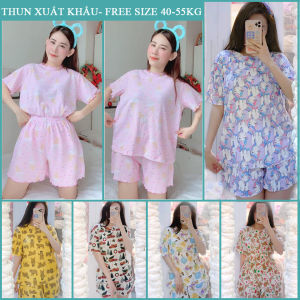 Set Đồ Bộ Thun Xuất Khẩu Mặc Nhà Cho Nữ Mùa Hè Họa Tiết Hoạt Hình