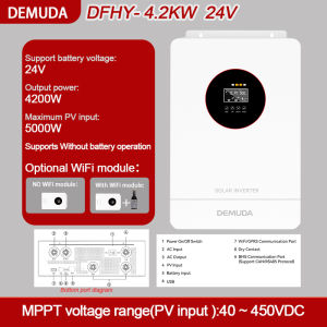 DEMUDA hybrid inverter 4.2KW/6.2KW Pure Sine Wave Solar Hybrid Inverter Built-in MPPT Solar Charge Controller Off/on grid inverter 逆变一体机