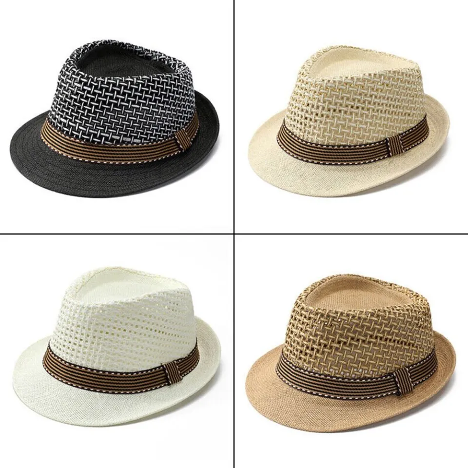 Unisex Straw Fedora Panama Hat Summer Sun Short Brim Floral Trilby