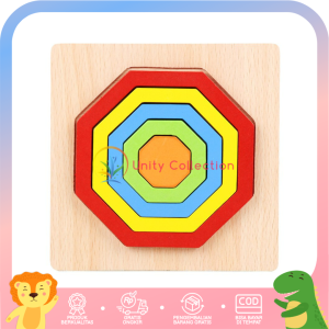 Puzzle Kayu Timbul Geometri Mainan Edukatif Shapes Bentuk