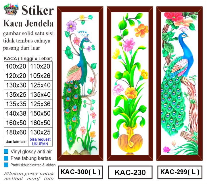 Stiker kaca jendela dan pintu motif merak bahan vinil glosi anti air ...