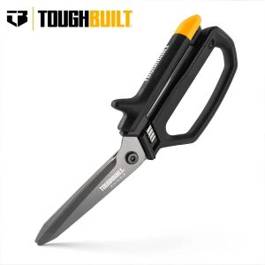 ToughBuilt 5" Micro-Serrated Open Handle Shears (TB-H4-70-10-LR) | Forged Steel Titanium Coated Heavy Duty Construction Scissors | Spring Assisted Cutting Tool for Metal Sheets Flooring Siding | 100% Original Authentic ToughBuilt Hardware