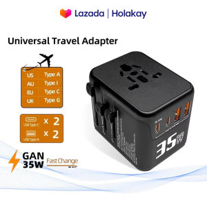 35W GaN Universal Travel Adapter with 2 USB Ports 2 Type-C PD Charging All-in-one Charger for EU/UK/US/AU Plug for Travel