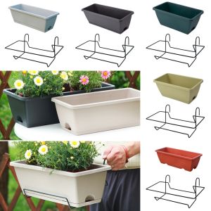 1 Set Balcony Plant Vegetable Flower Planter with Tray and Rack Plastic Garden Simple Rectangular Hanging Long Flower Pot Trough2026