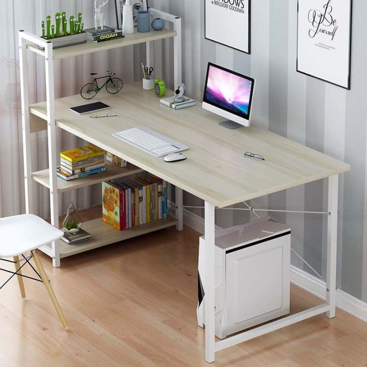 Computer Study Table Wood and Metal Gaming Table Desk with Shelf for ...