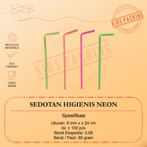 Sedotan Higienis 6mm Neon Isi 100pcs / Sedotan Steril Bengkok Warna Neon / Sedotan Flexible Isi 100pcs