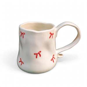 Damda Korean Handmade Ceramic Mug Aesthetic 3D Flower & Ribbon Coffee Cup Gift Idea