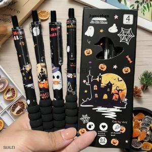 [COD] SUILEI 4Pcs Set Halloween Themed Gel Pens 0.5mm Press Ballpoint Pen School Supplies Stationery For Student Holiday Gifts