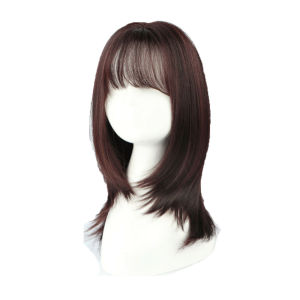 EXCES Black Dark Brown Daily Wear Natural with Air Bangs Full Wigs Synthetic Hair Short Straight Wigs Part Side Hair
