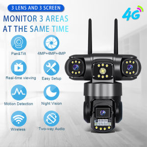 LLSEE 🔥 V380 Pro 4K Three Lens 360 Surveillance Camera Full HD 3-Screen 4G Camera Intelligent Tracking Color Night Vision IP66 Waterproof Outdoor CCTV 4G SIM Card Connection IP Camera