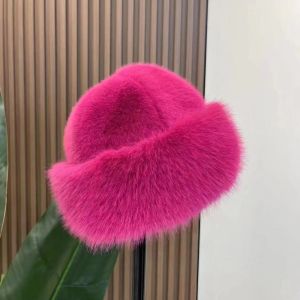 LYMEDIA Thicken Fluffy Fur Bucket Hat Warm Cold Plush Fisherman Hat  Ear Protection Panama Cap Women