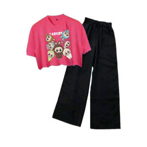 Setelan Crop Top Kulot Anak Perempuan Karakter Labubu | Baju Set Cewek Viral 6 8 10 12 14 tahun