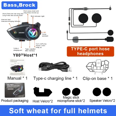 ZACRO Y80 2X Intercom helm Bluetooth Chip Qualcomm 5.0 FM Radio intercom dua arah dan Peringkat tahan air IPX6
