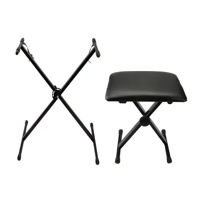 Piano Keyboard Stand and Bench Set Double-X Keyboard Stand Adjustable Digital Piano Stand with Lockable Straps