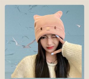 พร้อมส่งในไทย หมวกไหมพรม ลายหมีน่ารัก สไตล์เกาหลี เด็กโต