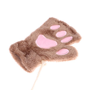 Minwen ถุงมือหมีแพนด้าแบบไม่มีนิ้วสำหรับผู้หญิงถุงมือครึ่งนิ้วนุ่มอบอุ่นอุ้งเท้าแมวนุ่มฟูนุ่มใส่หน้าหนาวของขวัญคริสต์มาส
