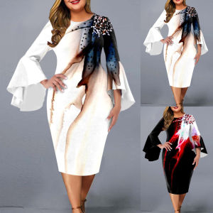 ISCG Lady Dress Floral Print Plus Size Party Sheath Women Clothing Dress for Wedding